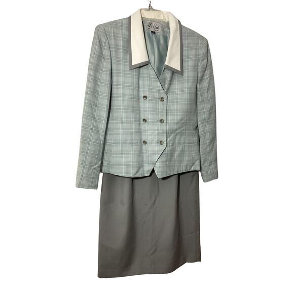 Le Suit 2PC Skirt Suit Women’s 12 Plaid Blazer & Matching Skirt Excellent - Picture 1 of 9